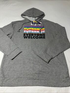 Gray "Everyone Welcome" Graphic Hoodie Sweater